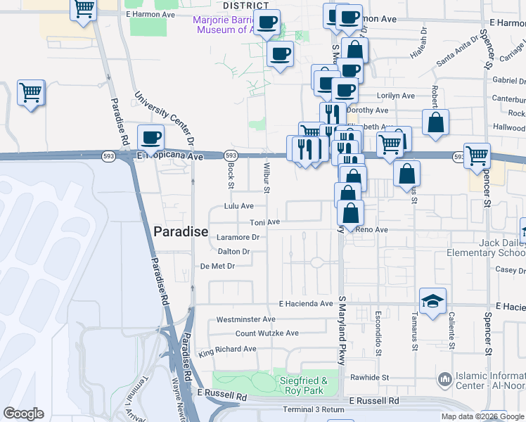 map of restaurants, bars, coffee shops, grocery stores, and more near 981 Toni Avenue in Las Vegas