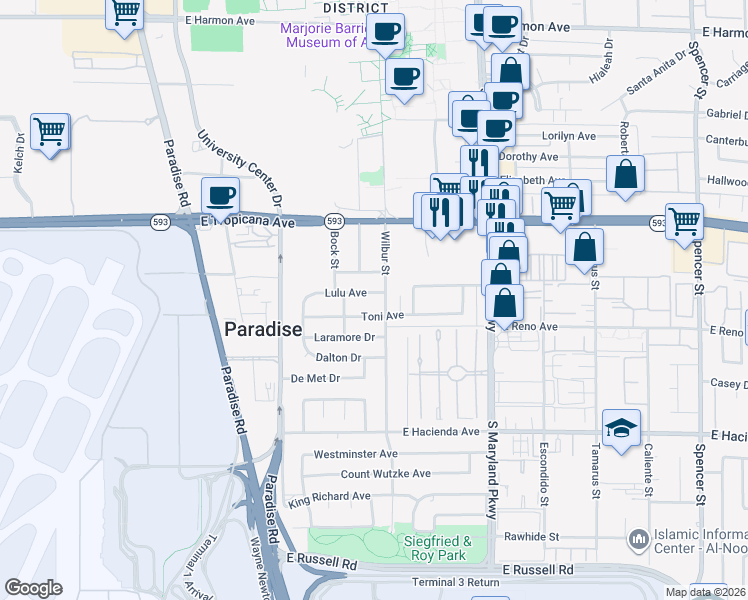 map of restaurants, bars, coffee shops, grocery stores, and more near 981 Toni Avenue in Las Vegas
