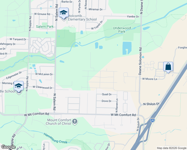 map of restaurants, bars, coffee shops, grocery stores, and more near 2399 North Woodlark Lane in Fayetteville