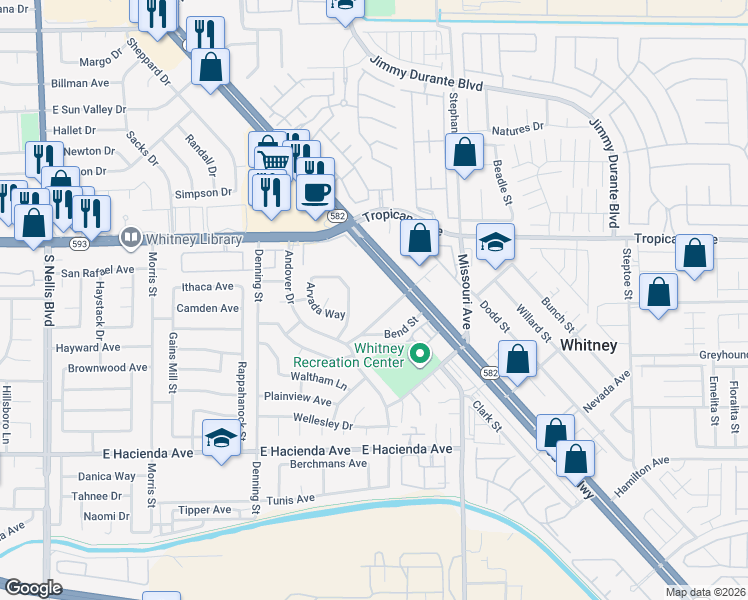 map of restaurants, bars, coffee shops, grocery stores, and more near 5660 Boulder Highway in Las Vegas