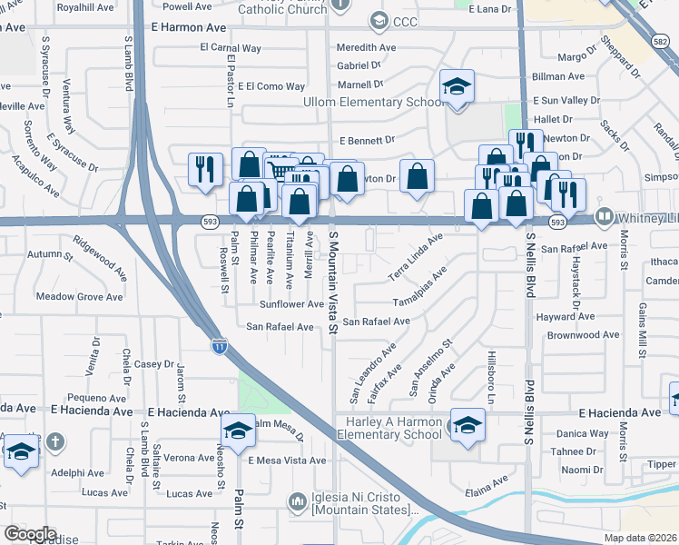 map of restaurants, bars, coffee shops, grocery stores, and more near 4631 Mill Valley Drive in Las Vegas