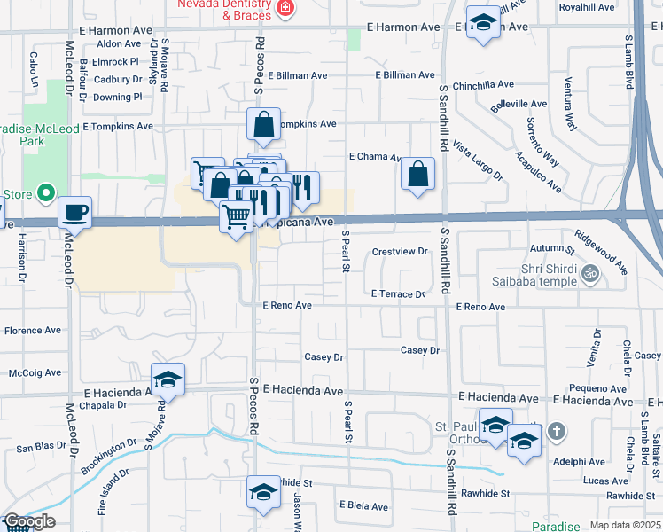 map of restaurants, bars, coffee shops, grocery stores, and more near 3570 Villa Knolls North Drive in Las Vegas