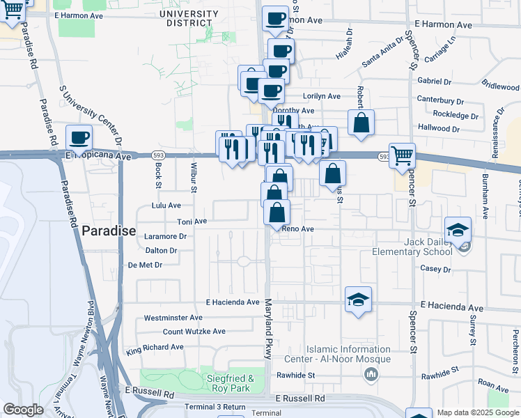 map of restaurants, bars, coffee shops, grocery stores, and more near 1188 Lulu Avenue in Las Vegas