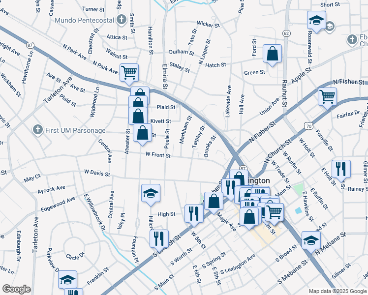 map of restaurants, bars, coffee shops, grocery stores, and more near 204 Markham Street in Burlington