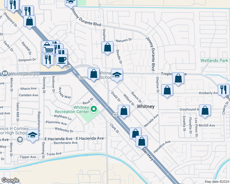 map of restaurants, bars, coffee shops, grocery stores, and more near 5806 Dodd Street in Las Vegas