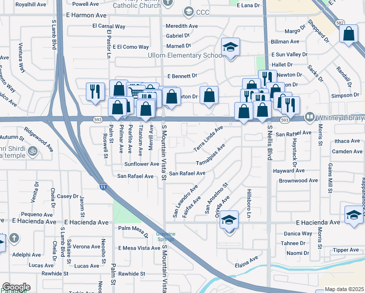 map of restaurants, bars, coffee shops, grocery stores, and more near 4713 Mill Valley Drive in Las Vegas
