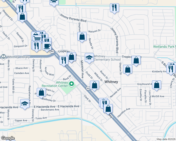 map of restaurants, bars, coffee shops, grocery stores, and more near 5806 Dodd Street in Las Vegas