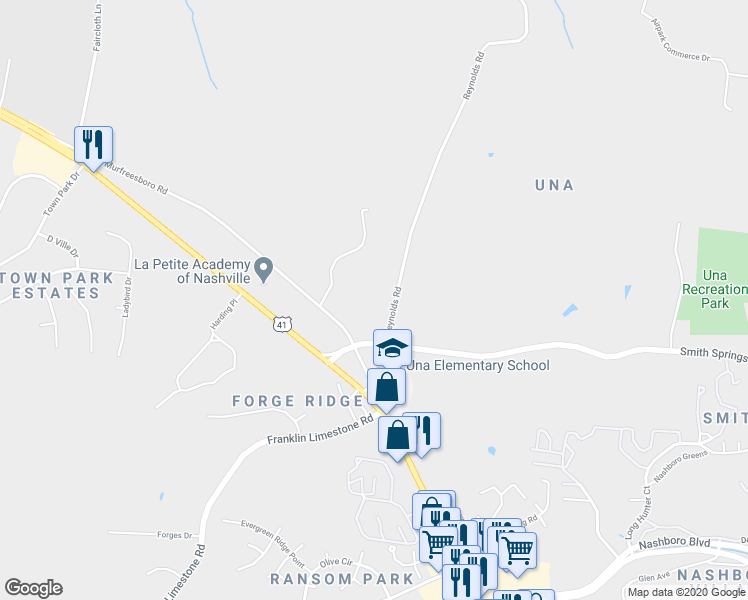 map of restaurants, bars, coffee shops, grocery stores, and more near 1861 Reynolds Road in Nashville