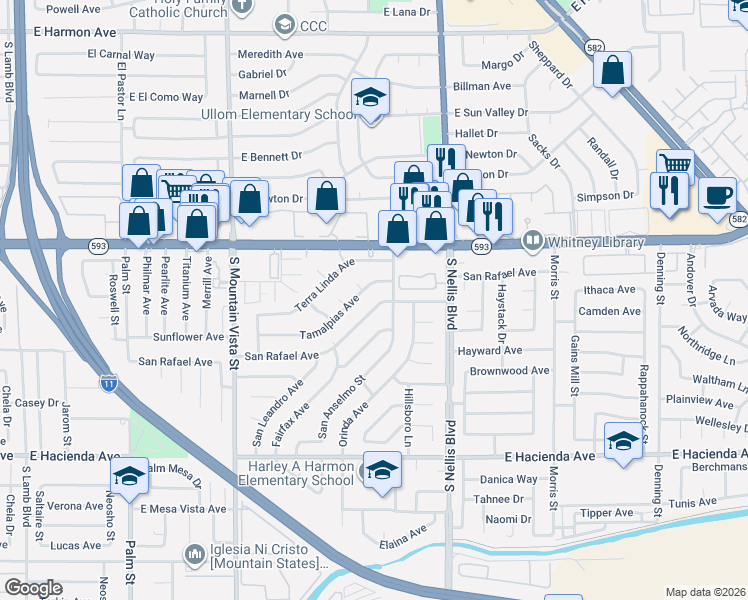 map of restaurants, bars, coffee shops, grocery stores, and more near 4973 San Anselmo Street in Las Vegas