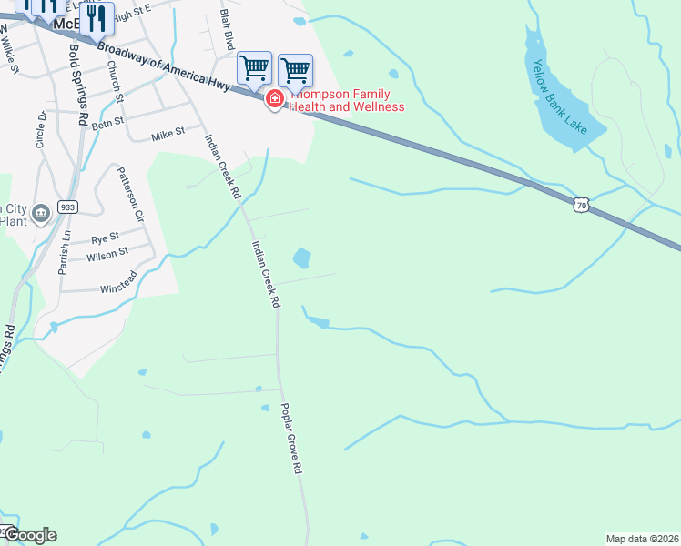map of restaurants, bars, coffee shops, grocery stores, and more near 350 Indian Creek Road in McEwen
