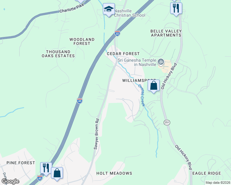 map of restaurants, bars, coffee shops, grocery stores, and more near 7690 Sawyer Brown Road in Nashville