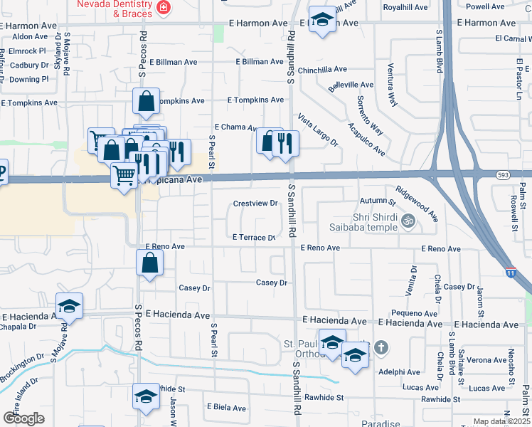 map of restaurants, bars, coffee shops, grocery stores, and more near 3730 Grandview Place in Las Vegas