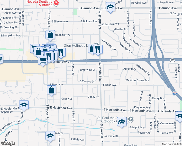 map of restaurants, bars, coffee shops, grocery stores, and more near 3730 Grandview Place in Las Vegas