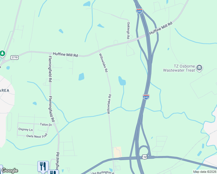 map of restaurants, bars, coffee shops, grocery stores, and more near 257 Willowlake Road in Greensboro