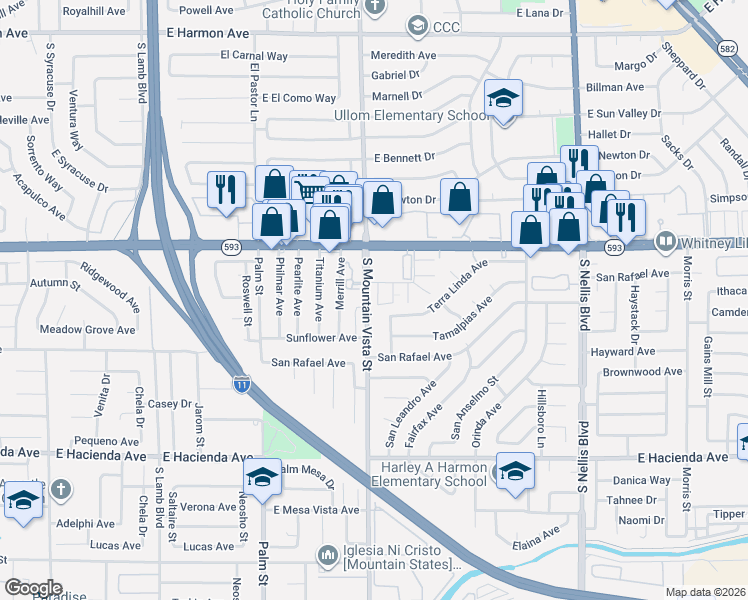map of restaurants, bars, coffee shops, grocery stores, and more near 4631 Mill Valley Drive in Las Vegas