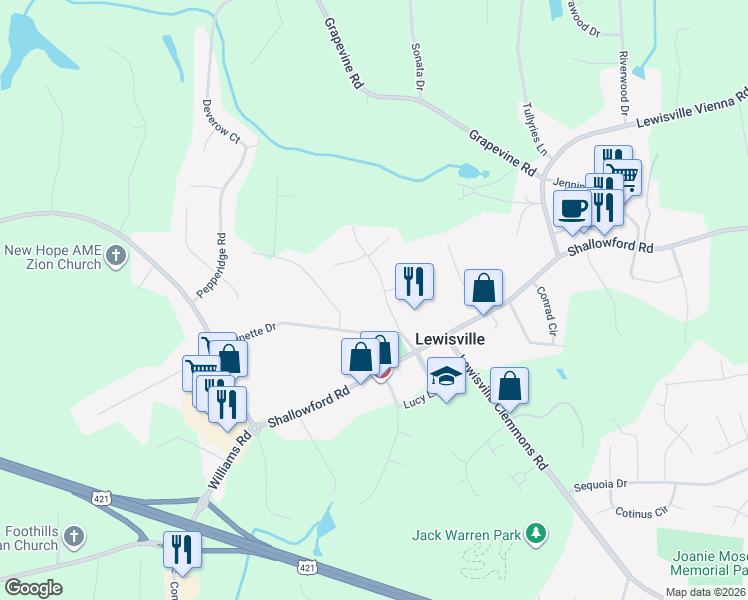 map of restaurants, bars, coffee shops, grocery stores, and more near 212 North Street in Lewisville