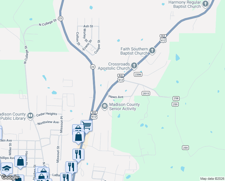 map of restaurants, bars, coffee shops, grocery stores, and more near 4351 U.S. 412 Business in Huntsville