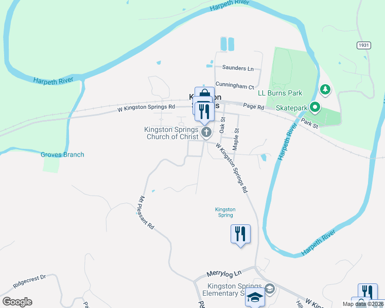 map of restaurants, bars, coffee shops, grocery stores, and more near 342 Westview Drive in Kingston Springs