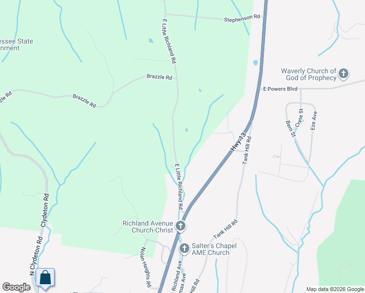 map of restaurants, bars, coffee shops, grocery stores, and more near 342 East Little Richland Road in Waverly