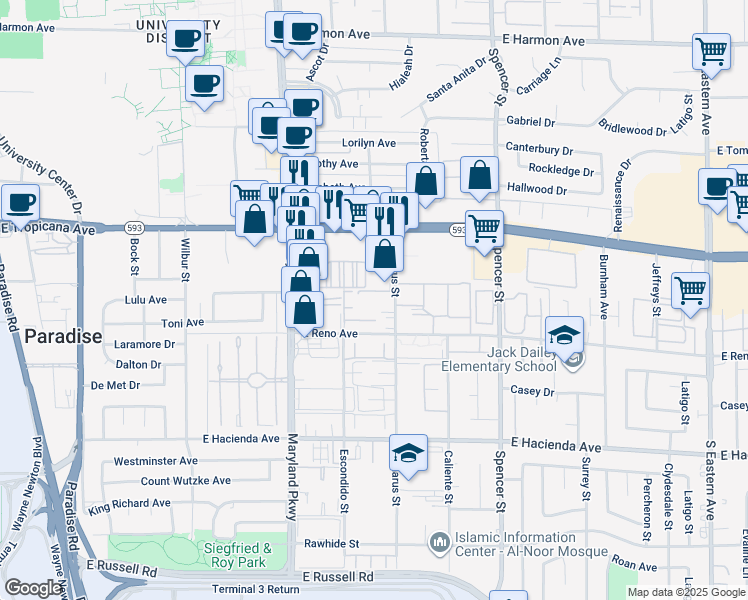 map of restaurants, bars, coffee shops, grocery stores, and more near 5055 Tamarus Street in Las Vegas