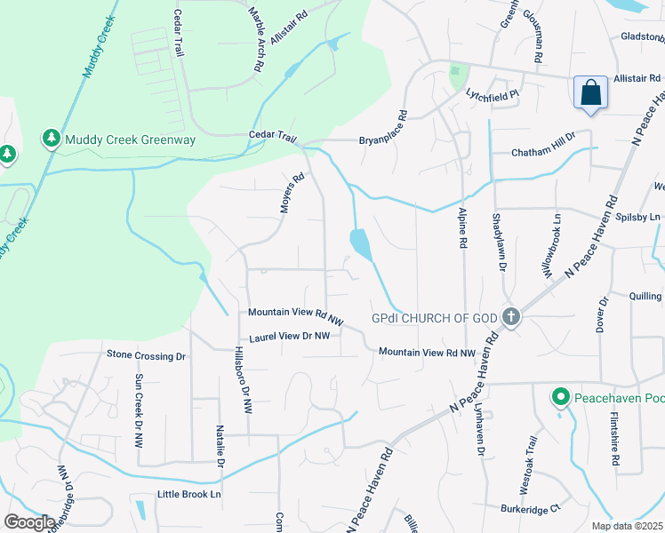 map of restaurants, bars, coffee shops, grocery stores, and more near 115 Cedar Trail in Winston-Salem