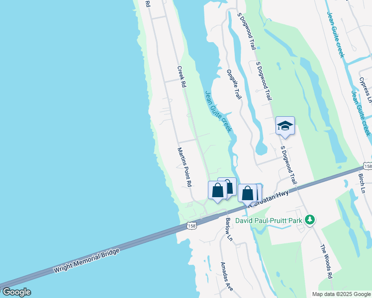 map of restaurants, bars, coffee shops, grocery stores, and more near 1053 Martins Point Road in Kitty Hawk