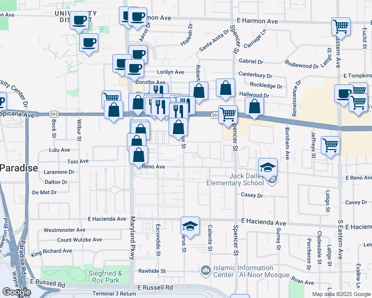 map of restaurants, bars, coffee shops, grocery stores, and more near 5050 Tamarus Street in Las Vegas