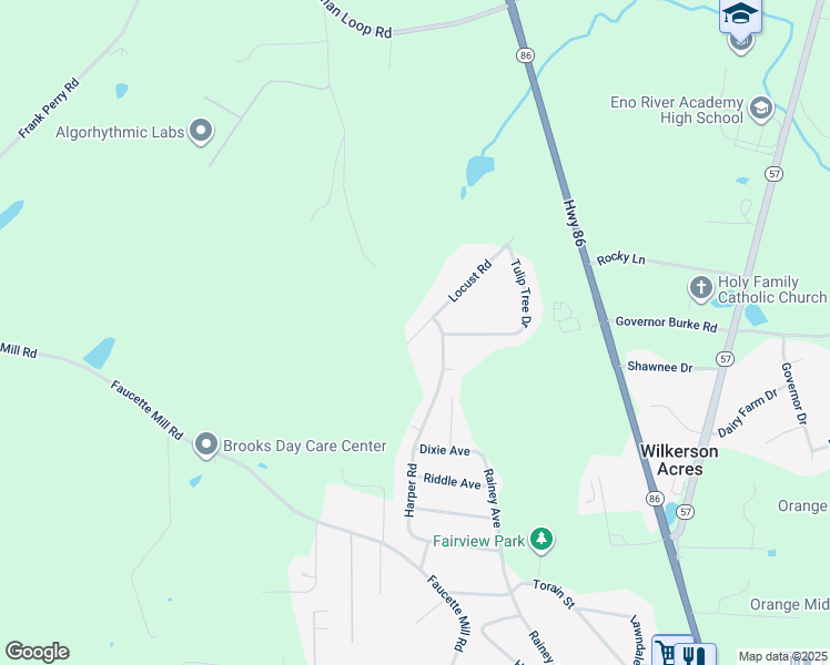 map of restaurants, bars, coffee shops, grocery stores, and more near 615 Locust Road in Hillsborough