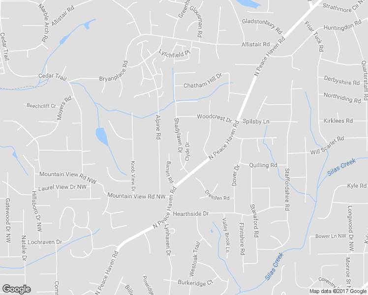 map of restaurants, bars, coffee shops, grocery stores, and more near 84 Shadylawn Drive in Winston-Salem
