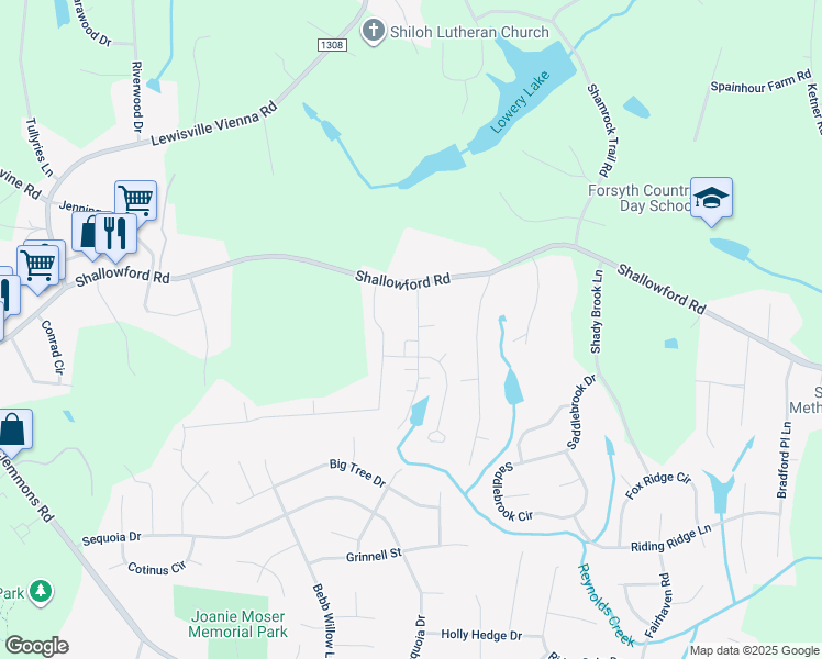 map of restaurants, bars, coffee shops, grocery stores, and more near 400 Shallowford Reserve Drive in Lewisville