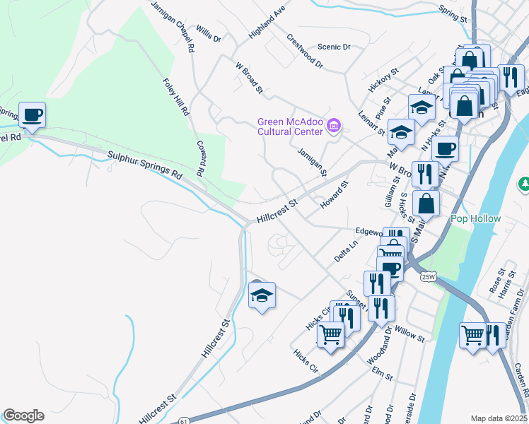 map of restaurants, bars, coffee shops, grocery stores, and more near 315 Hillcrest Street in Clinton