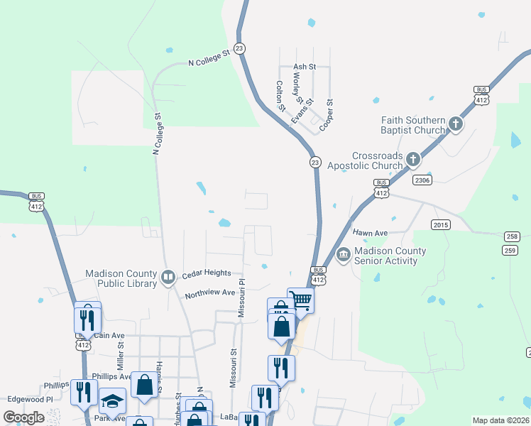 map of restaurants, bars, coffee shops, grocery stores, and more near in Huntsville