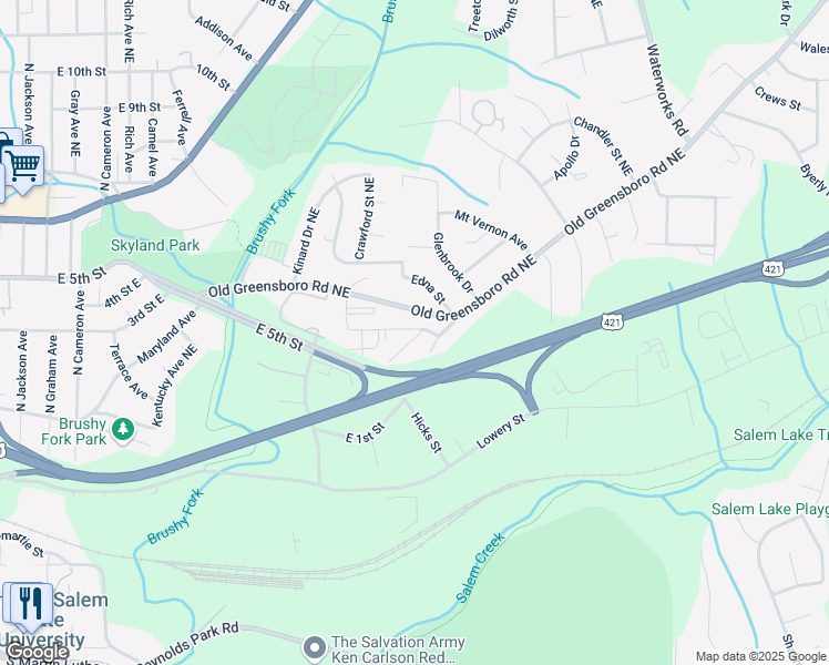 map of restaurants, bars, coffee shops, grocery stores, and more near 2248 Flag Street in Winston-Salem