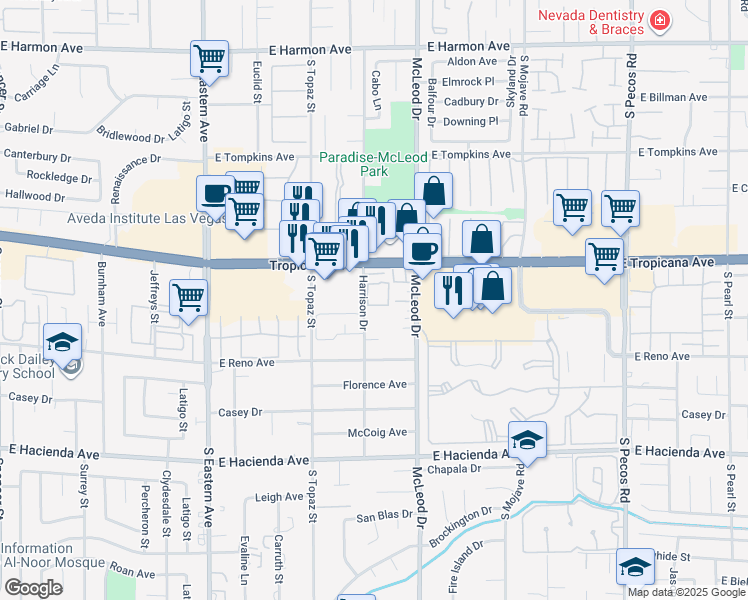 map of restaurants, bars, coffee shops, grocery stores, and more near 4960 Harrison Drive in Las Vegas