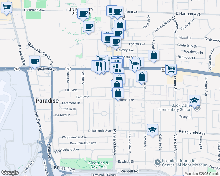 map of restaurants, bars, coffee shops, grocery stores, and more near 1188 Lulu Avenue in Las Vegas
