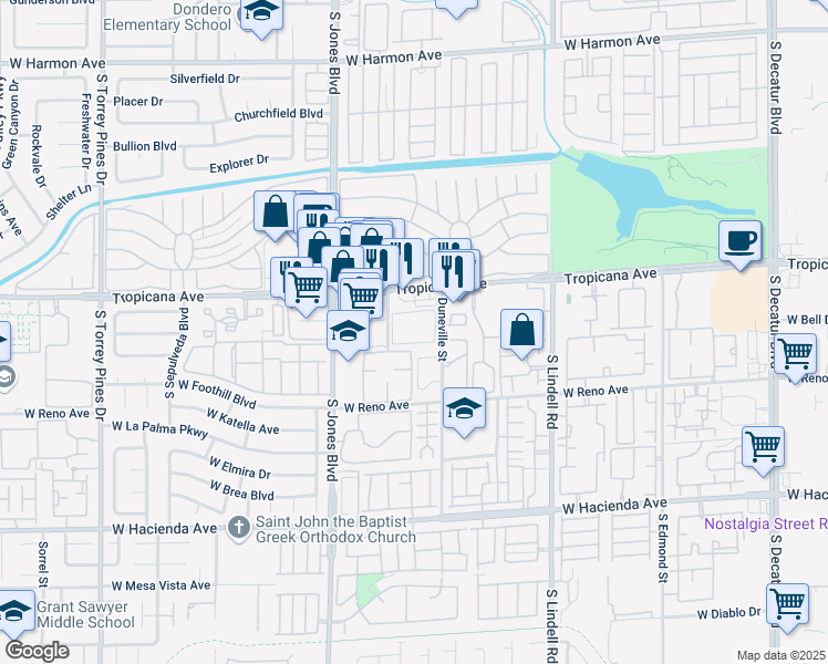 map of restaurants, bars, coffee shops, grocery stores, and more near 4975 Duneville Street in Las Vegas