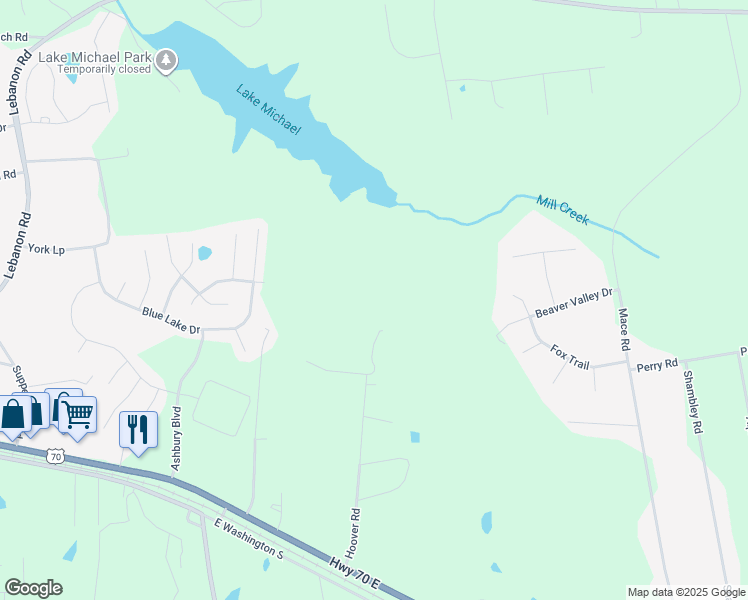 map of restaurants, bars, coffee shops, grocery stores, and more near 530 Hoover Road in Mebane