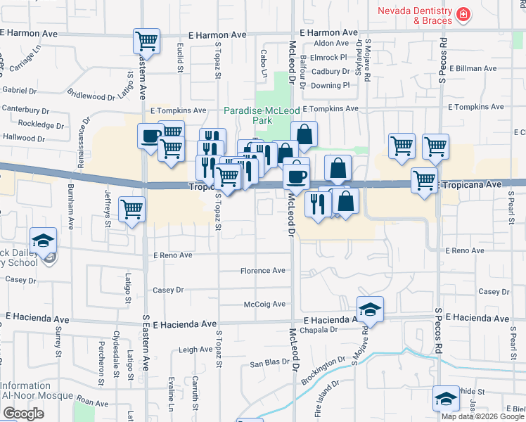 map of restaurants, bars, coffee shops, grocery stores, and more near 4960 Harrison Drive in Las Vegas