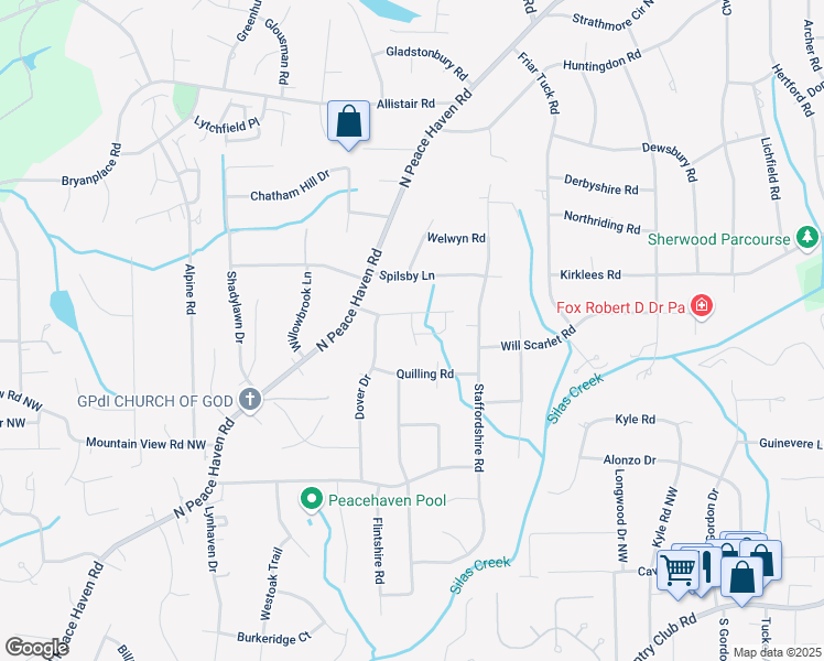 map of restaurants, bars, coffee shops, grocery stores, and more near Limerick Lane in Winston-Salem