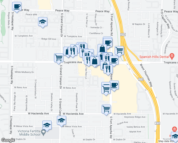 map of restaurants, bars, coffee shops, grocery stores, and more near 9586 Villa Calera Avenue in Las Vegas
