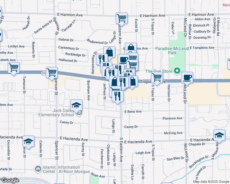 map of restaurants, bars, coffee shops, grocery stores, and more near 4988 Jeffreys Street in Las Vegas