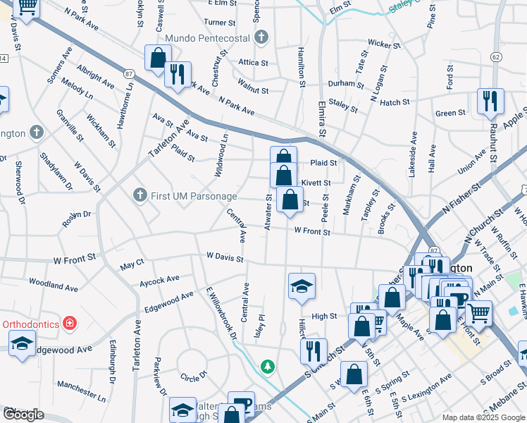 map of restaurants, bars, coffee shops, grocery stores, and more near 509 Atwater Street in Burlington
