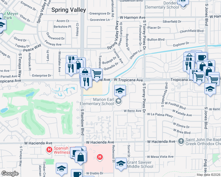 map of restaurants, bars, coffee shops, grocery stores, and more near 5036 South Rainbow Boulevard in Las Vegas