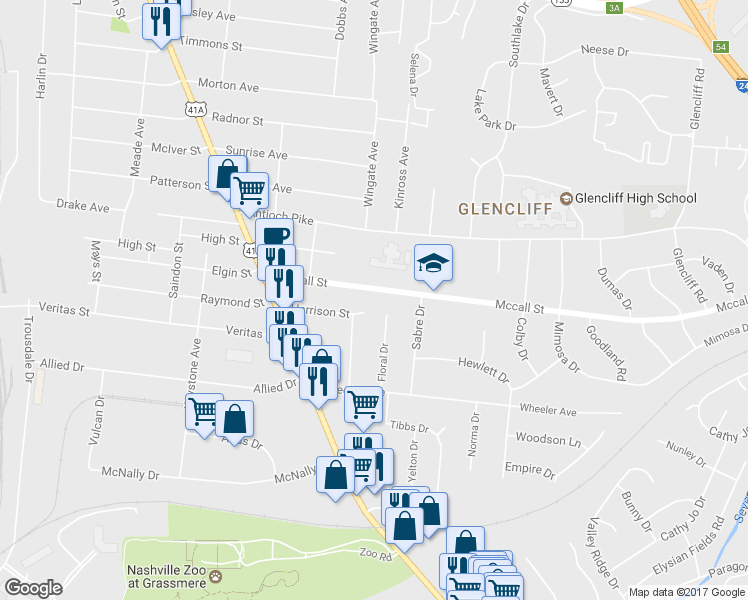 map of restaurants, bars, coffee shops, grocery stores, and more near 183 Mccall Street in Nashville