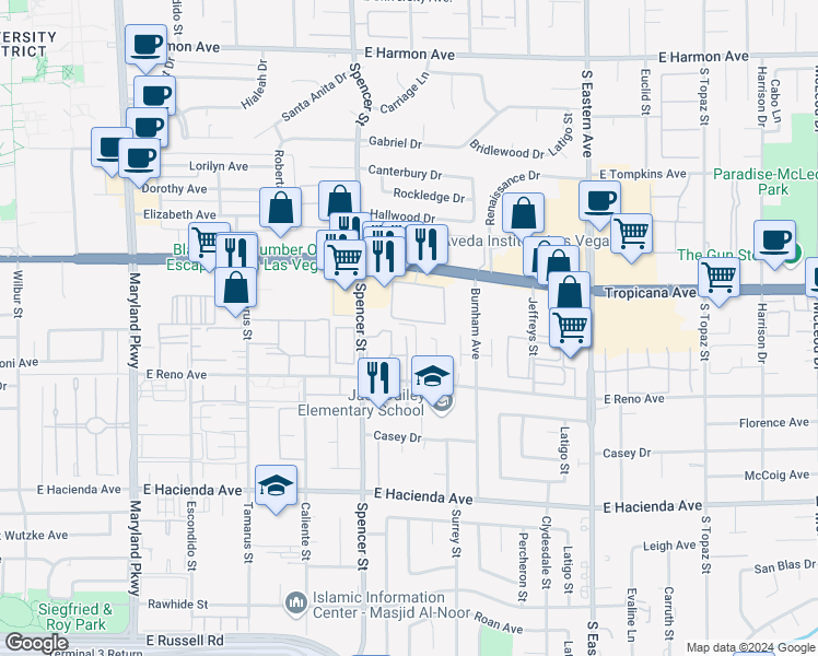 map of restaurants, bars, coffee shops, grocery stores, and more near 4910 Newport Cove Drive in Las Vegas