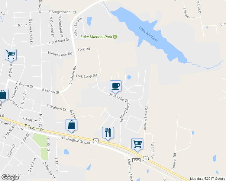 map of restaurants, bars, coffee shops, grocery stores, and more near 304 Large Oak Lane in Mebane