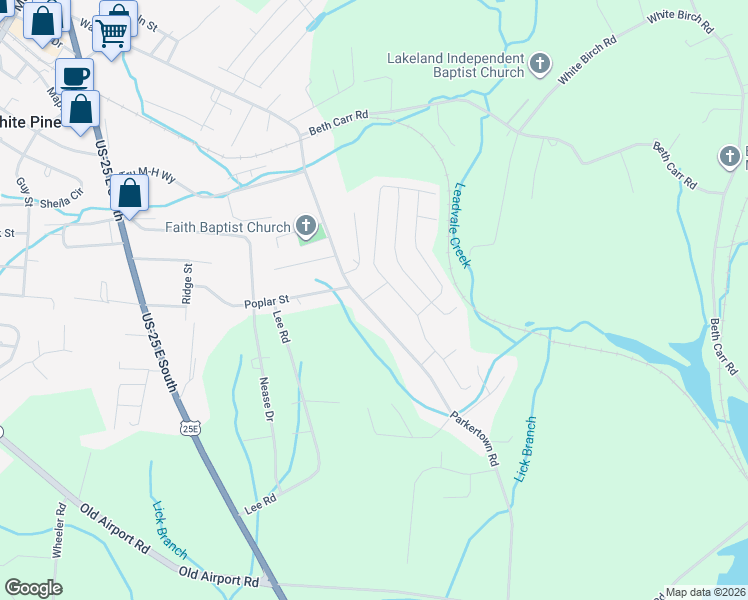 map of restaurants, bars, coffee shops, grocery stores, and more near 2272 Walnut Street in White Pine