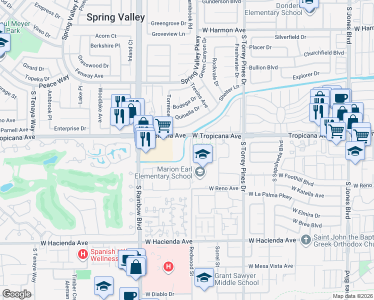 map of restaurants, bars, coffee shops, grocery stores, and more near 5036 South Rainbow Boulevard in Las Vegas
