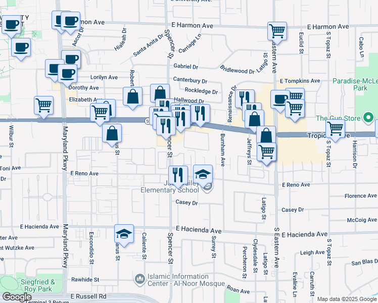 map of restaurants, bars, coffee shops, grocery stores, and more near 4919 Newport Cove Drive in Las Vegas