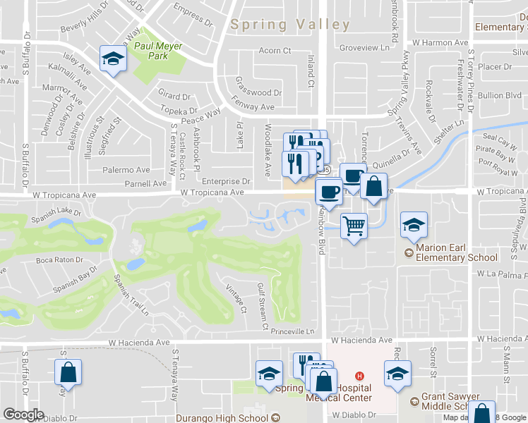 map of restaurants, bars, coffee shops, grocery stores, and more near 7061 Bright Springs Court in Las Vegas
